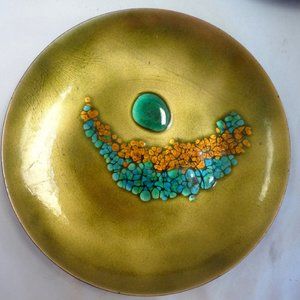 Artisan Ceramic Plate with Green and Orange Accents